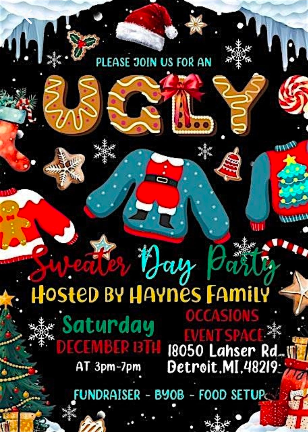 🎄 Ugly Sweater Christmas Day Party Fundraiser – Come Hang Out With Us!