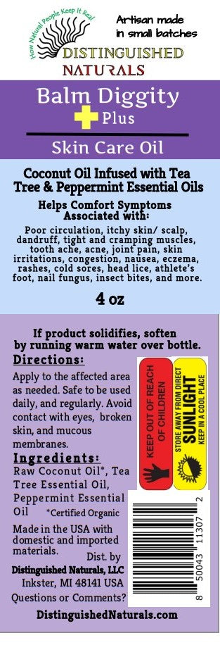 Balm Diggity Plus - Coconut Oil Infused with Tea Tree and Peppermint Essential Oils